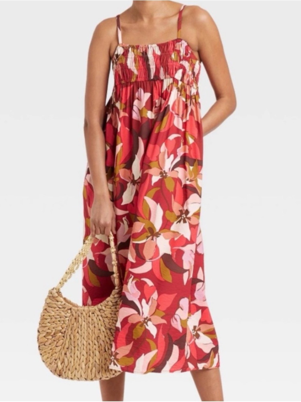 a new day Red Floral Smocked Maxi Dress